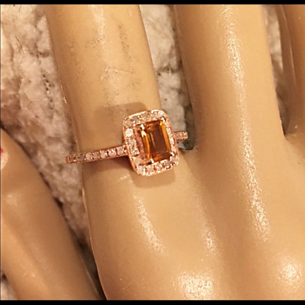 Citrine and Diamonds ring SZ 8 - Picture 5 of 8